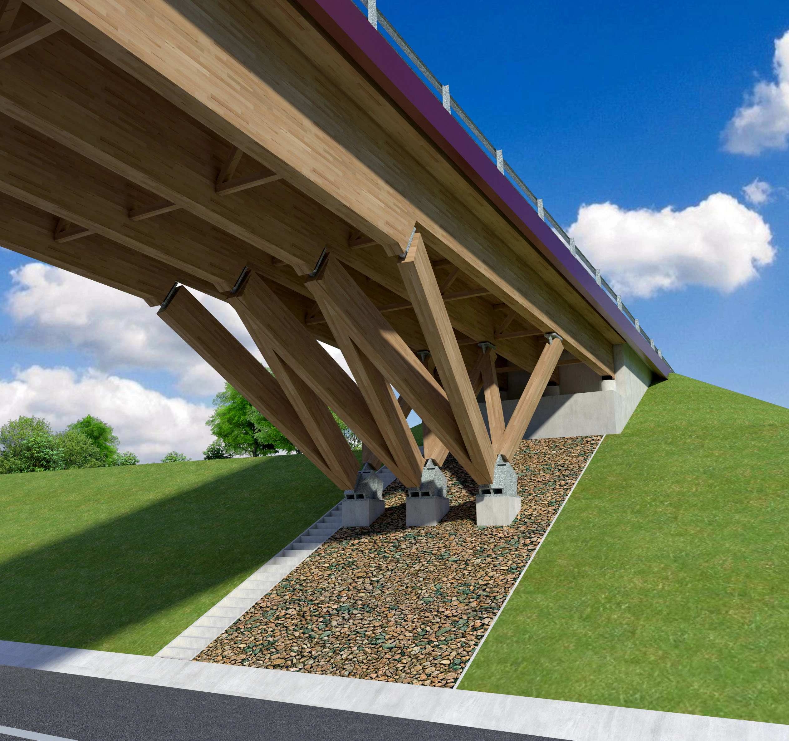 Image montrant une maquette 3D d'un pont en bois illustrant les démarches de conception bas-carbone